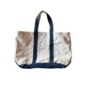 Vtg L.L.Bean Boat and Tote USA Made Heavy Canvas 17x12 Navy Blue Selvedge Straps
